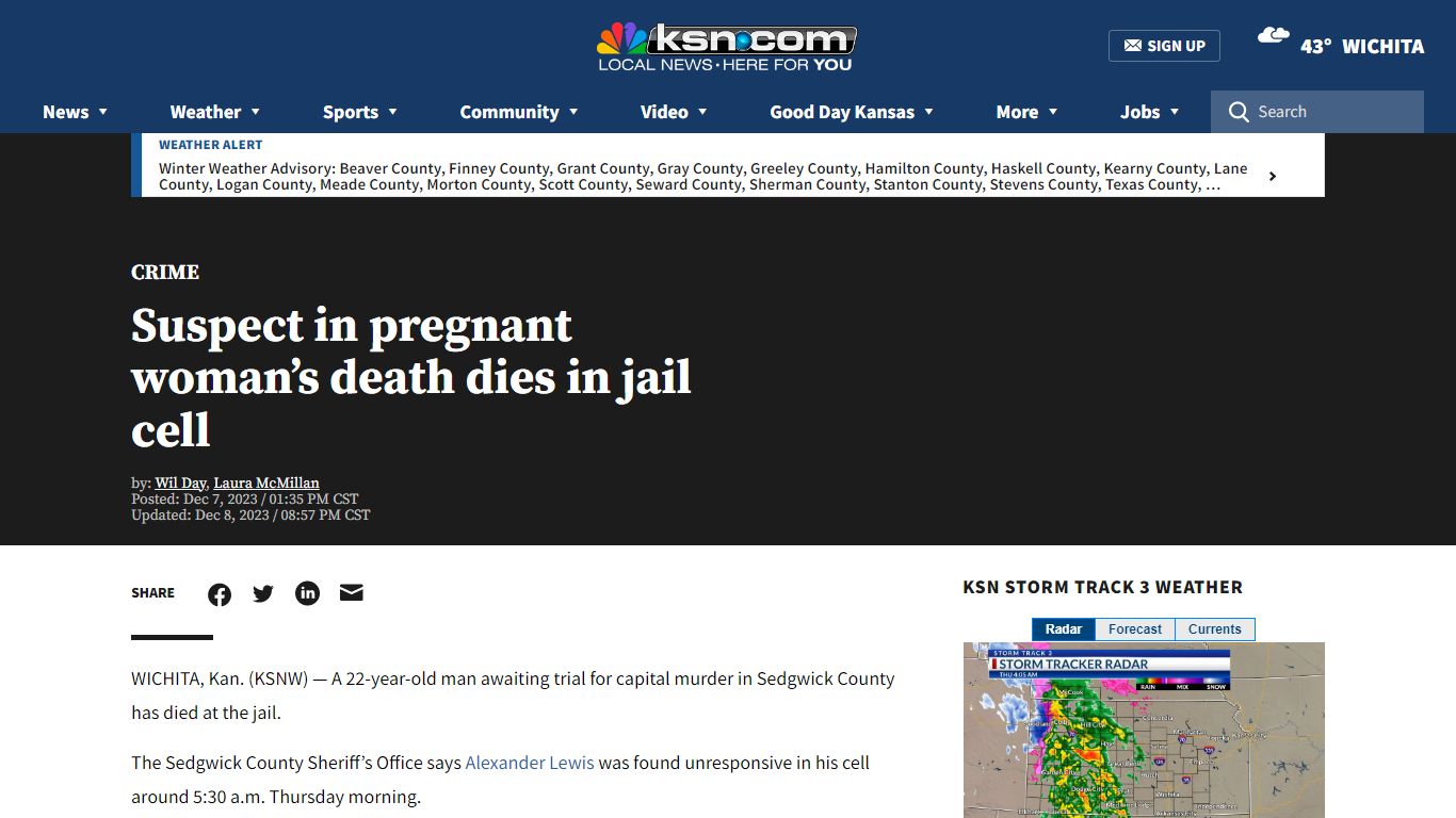 Inmate charged with murder dies in Sedgwick County Jail - KSN-TV